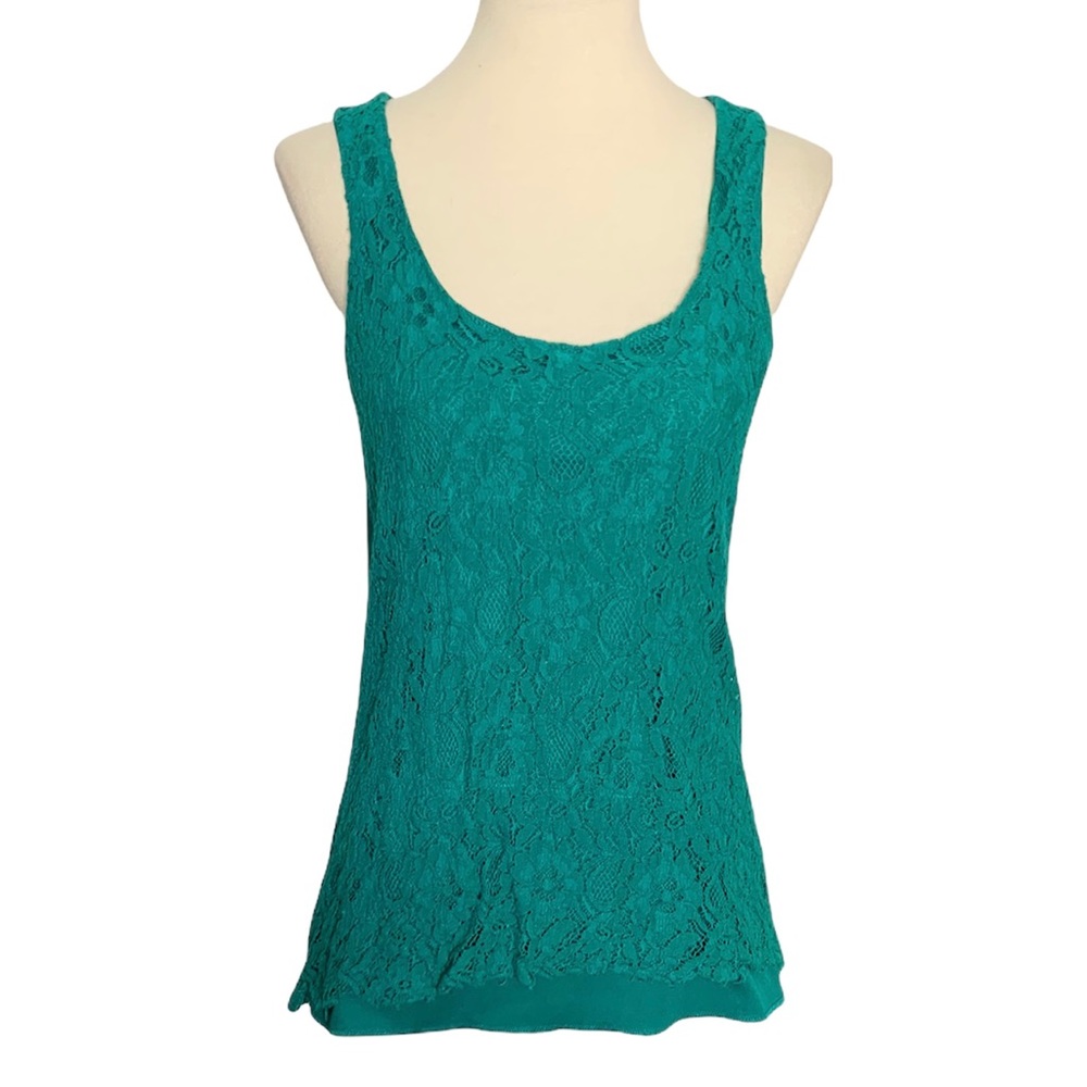 2/$15 AREA teal lace tank top, M